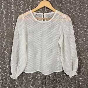 MORE‎ White Sheer Floral Pattern Women's Long Sleeve Shirt Boho Cottagecore